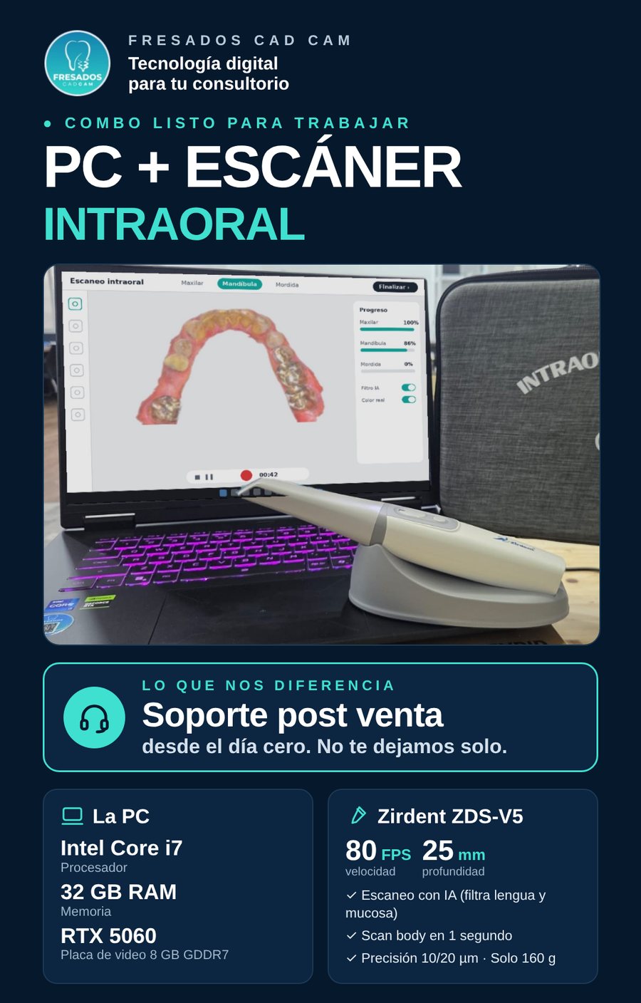 Notebook con software de escaneo y escáner Zirdent ZDS-V5